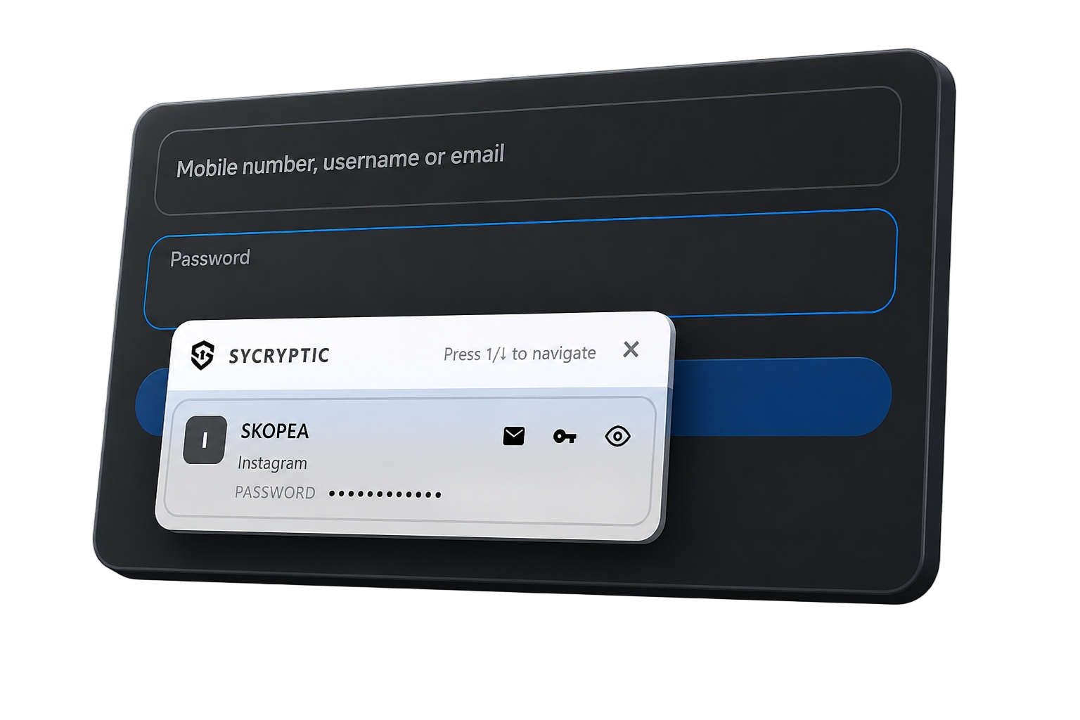 Sycryptic browser extension autofill suggestions on a login form