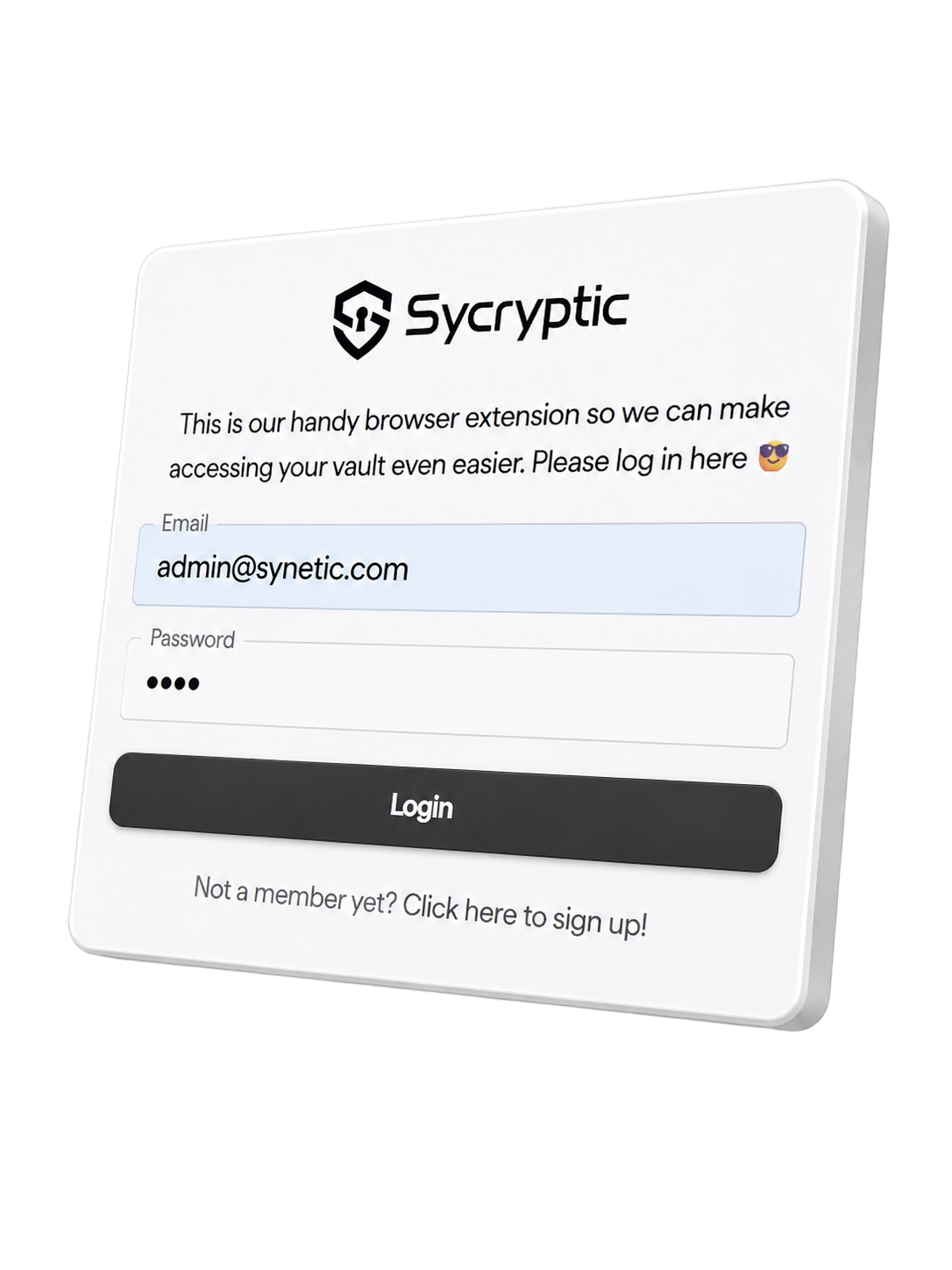 Sycryptic browser extension login screen